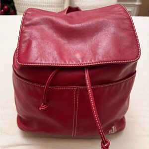 Ralph Lauren Red Leather Drawstring Backpack | Silver Hardware
